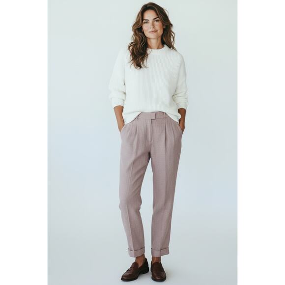 Brunello Cucinelli Pants - Brunello Cucinelli Relaxed Linen Pleated Cuffed Pants with Monili Chain Size 12